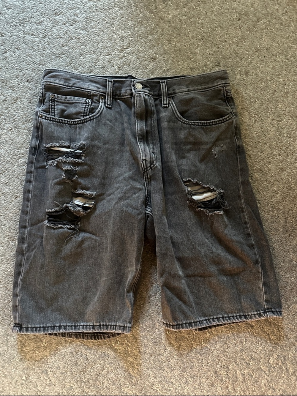 Levi’s 469 Loose Black Distressed Denim Shorts